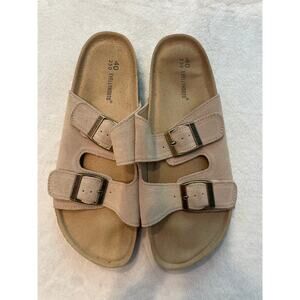 EVELLYHOOTD Dual Buckle Suede Sandals 40 Open Toe Two Straps Slides 8333 Taupe